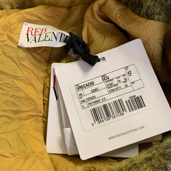 RED VALENTINO Size M Yellow Black Wool Blend Plaid 3/4 Sleeves Coat - Picture 4 of 6